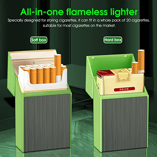 Image of GUSTAVE Cigarette Case with USB Electric Lighter for Men, Rechargeable Night-Glare Flameless Lighter, Holds 20 Cigarettes, Plastic Material,Brushed Aluminum (Black)
