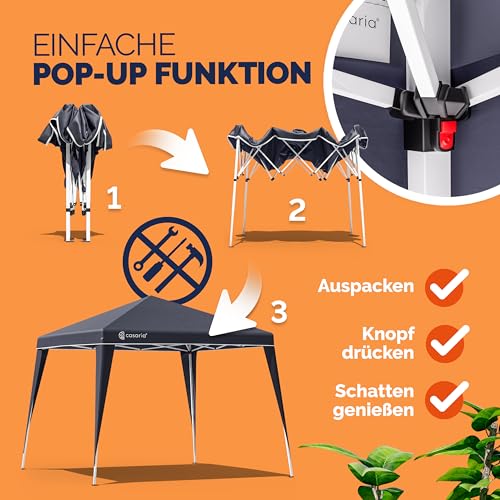 CASARIA® Pavillon Capri 3x3m Pop-Up UV-Schutz 50+ Wasserdicht Winterfest mit Tasche Faltbar Stabil Camping Garten Faltpavillon Partyzelt Anthrazit