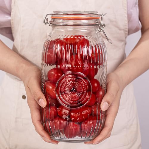 Image of Amzcku Wide Mouth Vintage Mason Jars with Airtight Lid 64oz 2 Quart, Canister Quart Jars for Kitchen Storage - for Coffee, Sugar, Beans 3 Pack
