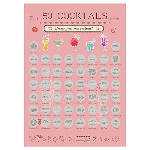 Image of NTZS Top 50 Cocktails Scratch Off Poster-Cocktail Bucket List (16.5 inch x 23.4 inch) Christmas Festival Gift