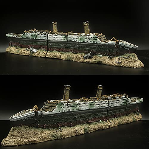 LOVIVER Tanque de peixes de aquário em resina Titanic Shipwreck Boat Ornament Paisagem Decorações de