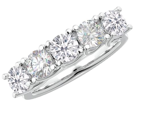 Houston Diamond District 1 to 6 Carat Round 5 Stone Platinum LAB GROWN Gemstone and LAB GROWN Diamond Wedding Band (1ct Center, AAAA Heirloom Quality) Diamond 6 Carat Size: 9.5