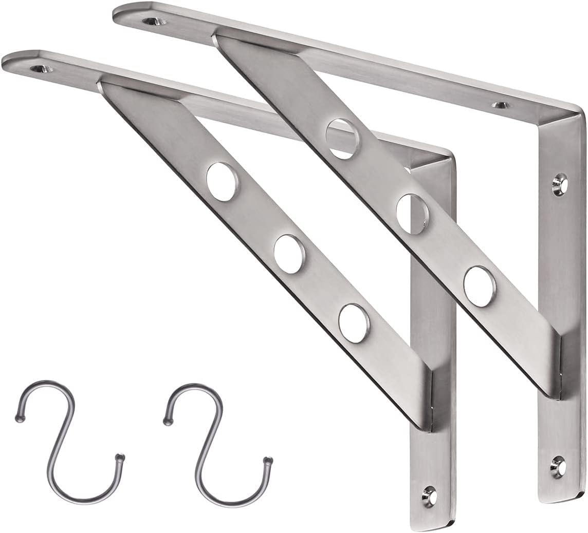 10", Heavy Duty Solid Shelf Support Corner Brace Joint Right Angle Bracket Stainless Steel Shelf Bracket L Bracket with 2 S Hook, 2 Pack (B0DD3RN9JV) Amazon Price History, Amazon Price Tracker
