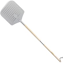 Chef Pomodoro Aluminum Perforated Pizza Peel, 12" x 14", Removable Wood, 49" Long with Expandable Handle, Easy Storage, Gourmet Luxury Pizza Paddle for Baking Homemade Pizza Pan
