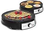 NutriChef Pancake Maker Electric Crepe Machine – Non-Stick Reversible 30 cm Hot Plate with Temperature Control & LED Light, Cook Crepes, Eggs, Omelettes | Includes Batter Spreader & Wooden Spatula
