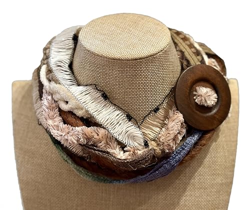 Handmade Infinity Yarn Multi Strand Cowl Rope Scarf with Button accent, Browns,Tans, Rust -LRW DESIGNS3