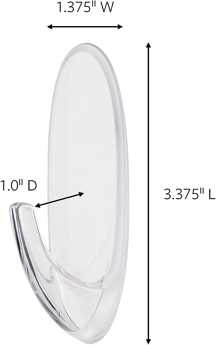 3M Command 17093Clres Adhesive Hanging Hook, Large, Holds 4Lbs., Clear