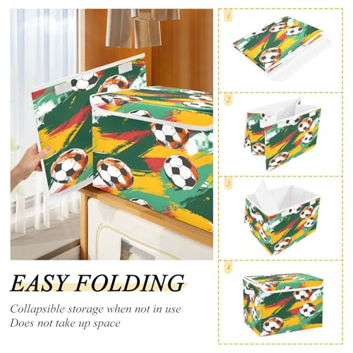 Image of senya Large Storage Bins with Linen Collapsible Foldable Storage Cubes Fabric Closet Organizer Containers box with Flip-Top Lid for Home Bedroom Office 16.7 x 12.6 x 11.8in (Football)