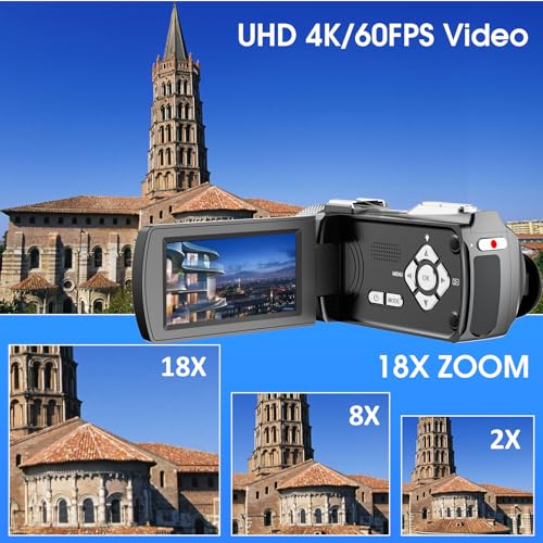 Vmotal Caméra vidéo numérique 4 K, 48 MP Photo/4K 60 FPS Enregistreur vidéo pour débutants pour vlogging YouTube, avec 2 piles/Micro externe/carte SD/télécommande – vue 2