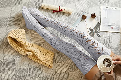 Pcavin Thigh High Socks for Women Cable Knit Over the Knee Boot Socks, Long Warm Leg Warmers Winter(007d Gray(2024))3