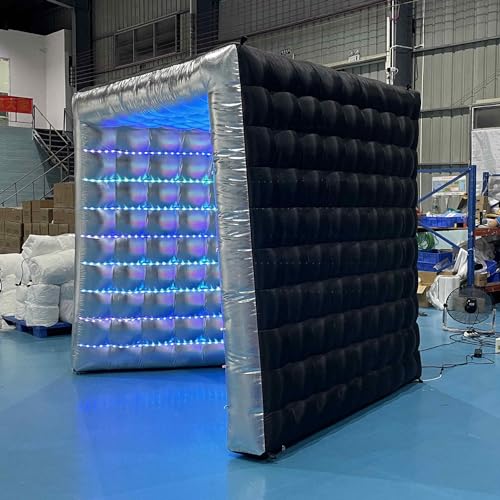 SAYOK Inflatable Photo Booth Enclosure LED Inflatable Photo Booth Backdrop Inflatable Silver Wall for Glow Party/Wedding/Event/Show