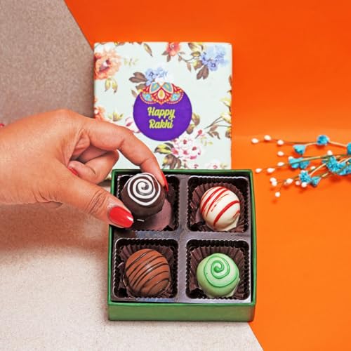 Image of Velvet Fine Chocolates Rakhi Gift Box | Assorted Truffles & Evil Eye Rakhi Combo | Perfect for Raksha Bandhan Festival| Handcrafted Delights | Pack of 1