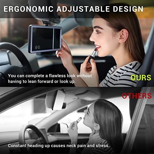 Sodaride Car Sun Visor Vanity Mirror With Dimmable Led Light, Big Makeup Mirror Rechargeable 360° Adjustable Angle Rearview Mirror For Car Truck Suv, Rectangular, Black #TOP1
