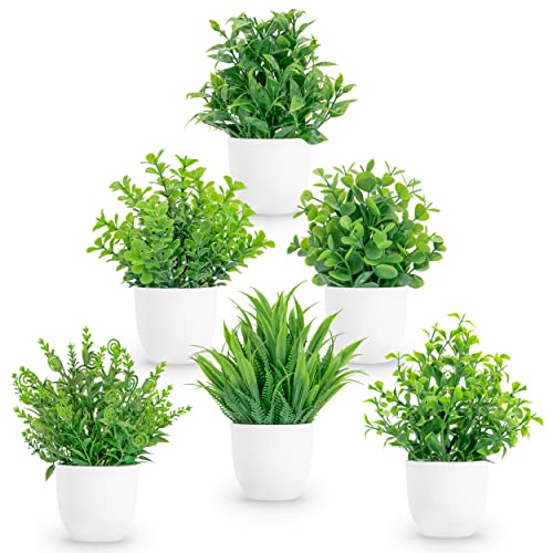 Miracliy 6 Pack Mini Fake Eucalyptus Plants in Pots, Bathroom Shelf Decor