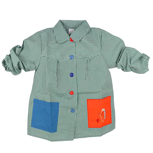 SHAFIER Babi Escolar Bata Escolar Infantil Niño o Niña para Guarderia y Colegio Cuadrado con Botoens (FR/ES, Edad, 2 años, 3 años, Regular, verde)