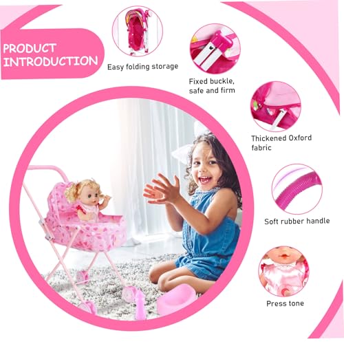 Cochecito de muñeca plegable interactivo con accesorios de simulación 5