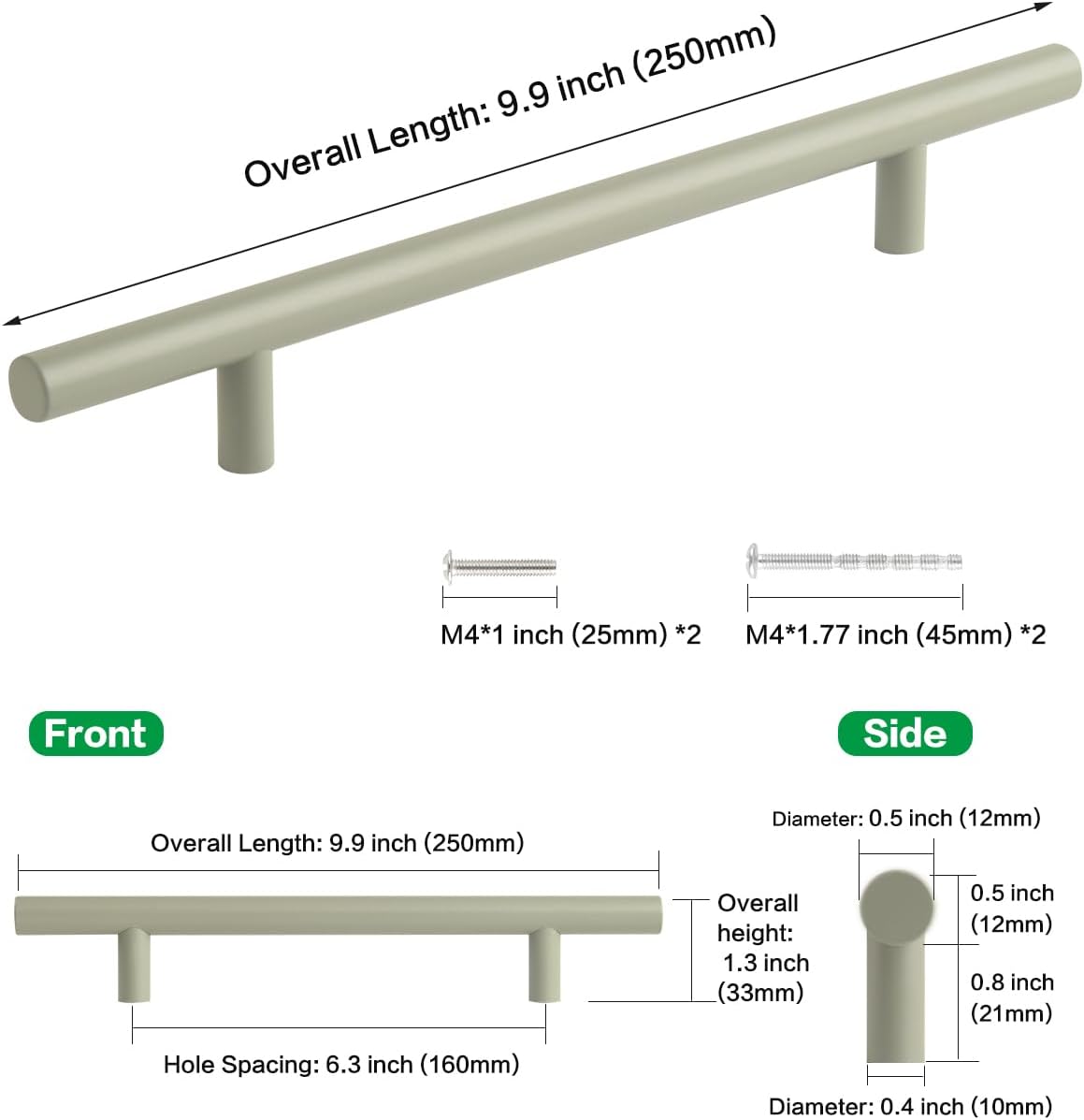 5 Pack Green Drawer Handles for Dresser 6-1/4 Inch Hole Center Modern Cabinet Door Pulls Colorful Kids Furniture Hardware Handles T-Bar Pull Handle
