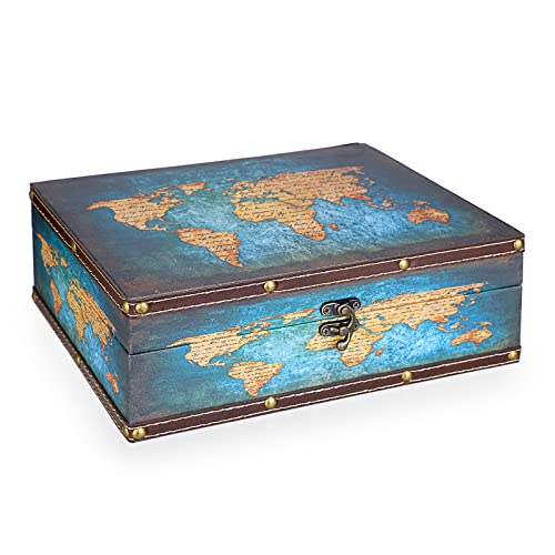 SUMNACON Vintage Treasure Storage Box with Latch 27.2*21.5*9.4cm, Green Map