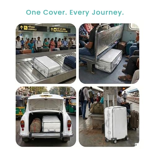 Image of Roughhouse Luggage Cover Set of 3 - Trolley Bag Cover Waterproof, Dustproof, Transparent PVC Suitcase Cover for 20, 24, 28 Inch Trolley Bag | Handle & Trolley Cutout, Travel Bag Cover for Men & Women
