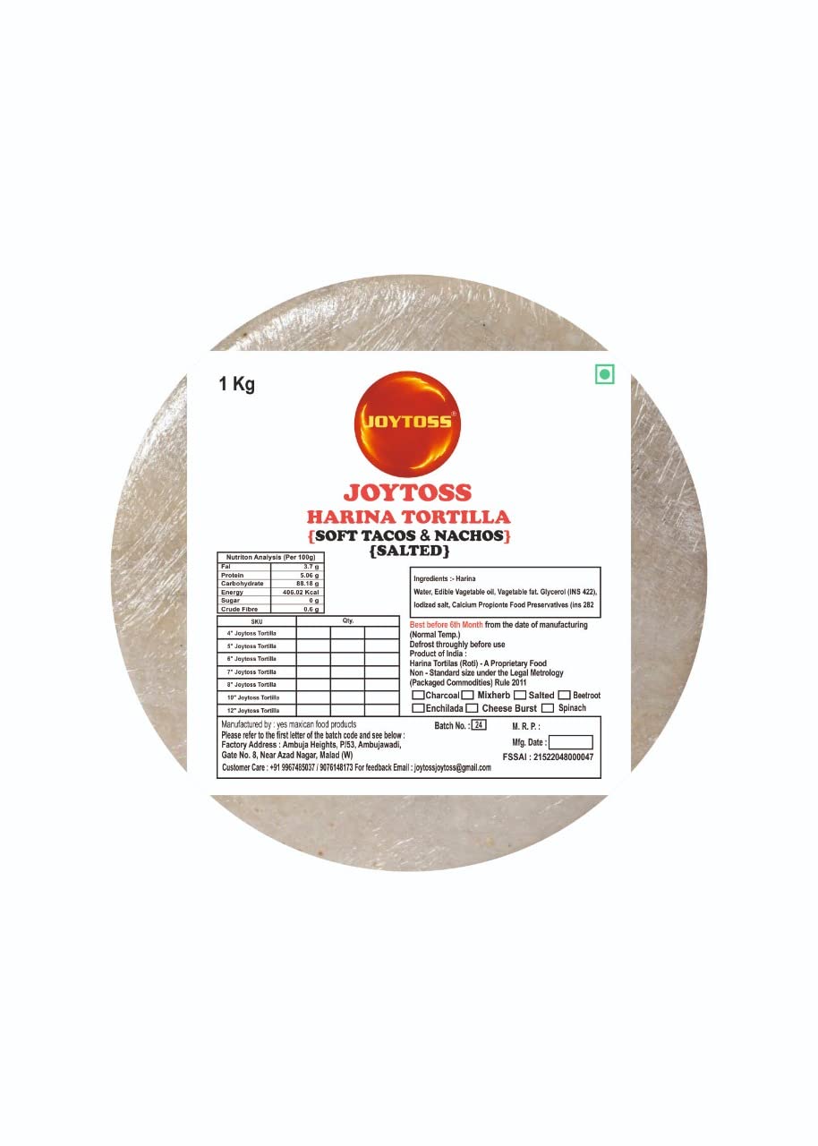 JOYTOSS Harina Tortilla Wrap | Fresh Taste & Soft Texture l Best for Wraps, Tacos, Nachos & Rolls l Ready to Eat Healthy Food - Pack of 50 (SALTED)