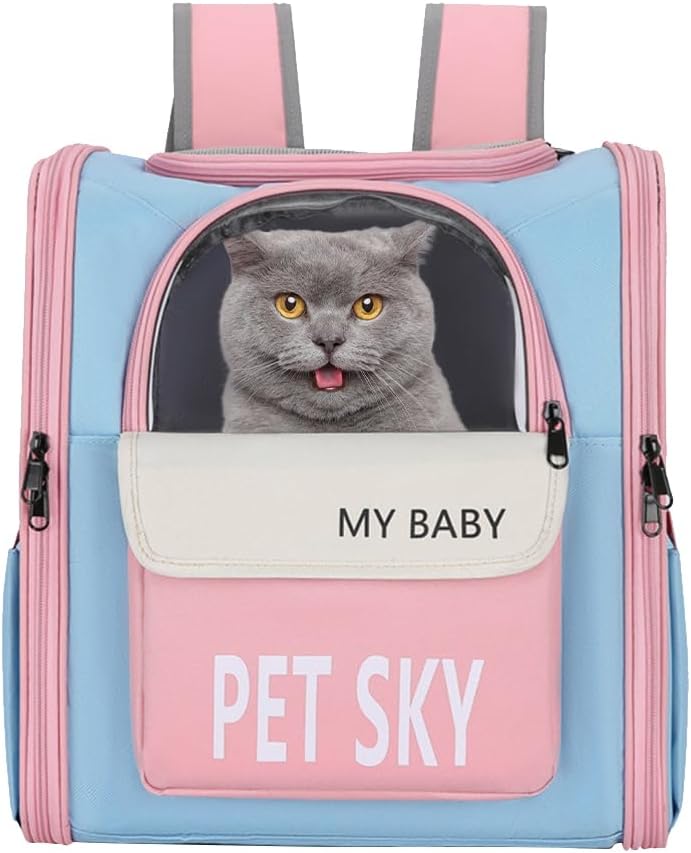 Pet Backpack, Dog Backpack with Upgrade Waist Cushion Design, Dog Backpack for Hiking, Camping Or Travel, Backpack for Small Dogs and Cats(Pink)