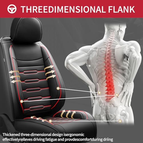 Image of Fit Forester Car Seat Covers for Subaru Forester 2007-2025 2026 - Upgraded Premium Waterproof & Breathable Leather, Airbag Compatible, All-Weather Seat Cushion Protector (2 Front /Black+Red)