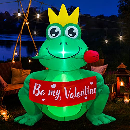 4 FT Inlflatable Valentines Day Decorations,Blow Up Frog Roses with LED Lights Outdoor Decor for Romantic Party,Wedding Anniversary, Home,Patio,Lawn Garden Yard Valentine's Day Decor