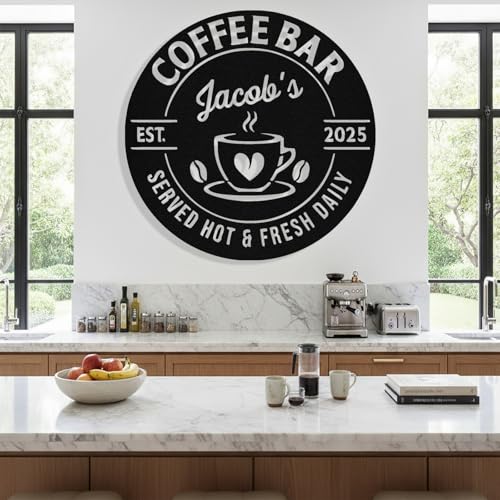 Image of Personalized Coffee Bar Metal Sign, Custom Coffee Signs, Custom Coffee Name Signs for Cafe Station, Coffee Wall Art Decor for Kitchen, Cafe Shop Decor, Cafe Lover Gift