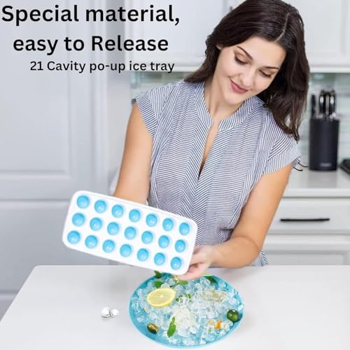 Image of 21-Cavity Pop-Up Ice Cube Trays with Lid Easy Release Flexible Silicone Bottom, Stackable & Food-Grade Molds for Freezer, Whiskey, Cocktails (Multicolor) (3)