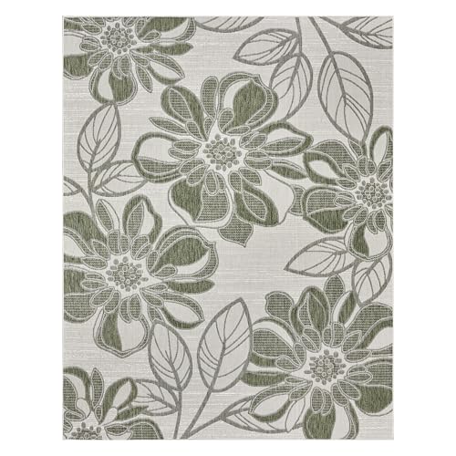 Gertmenian Indoor Outdoor Casual Area Rug - 9x13 Extra Large, Fade Resistant, Ideal for High Traffic in Living Room, Bedroom, Patio - Woodbury Floral, Green, 28804