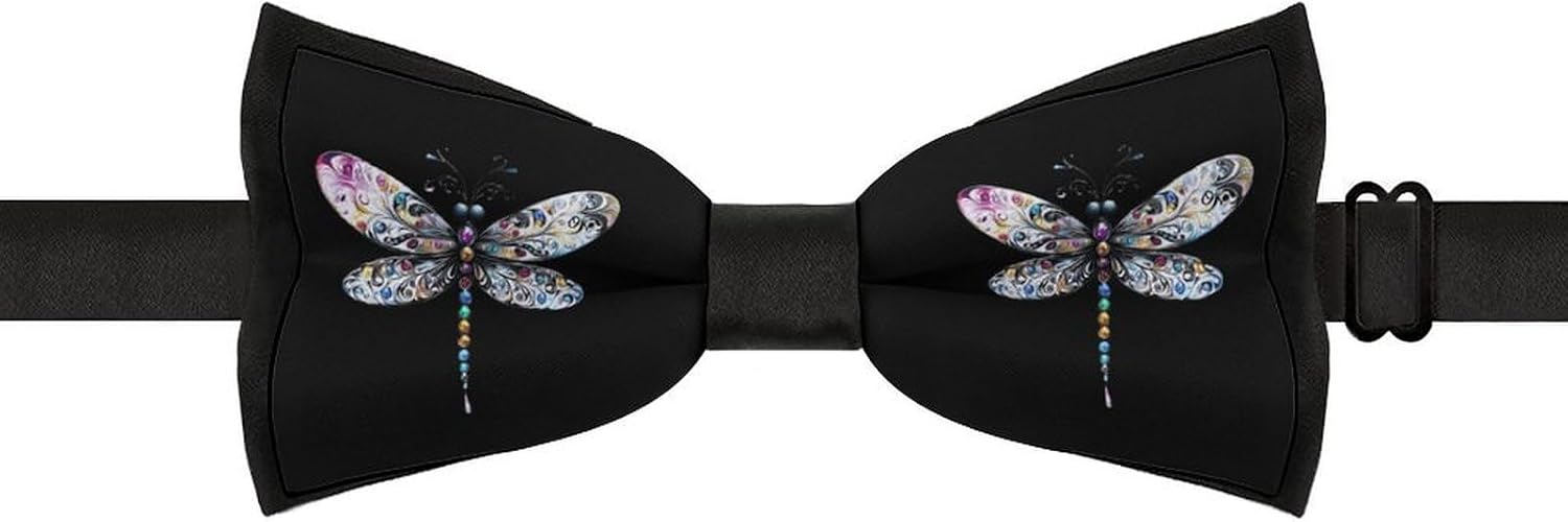 Dragonfly Bow Ties for Men Fun Printed Pre Tied Adjustable Bowtie for Party Wedding