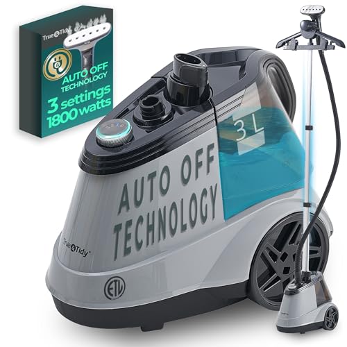 True & Tidy® Commercial Garment Steamer – Heavy Duty 1800W for Home & Commercial Use, 90+ Min Continuous Steam, Large 3L Tank, Wheels, Smart Auto-Off Safety