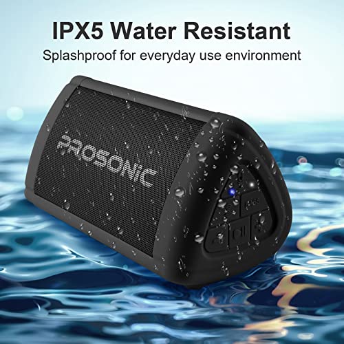 Image of Prosonic BT3 Portable Wireless Bluetooth Speaker with 10W Stereo Sound & Bass Boost -Rich Sound & Intense Bass -Bluetooth 5.0 -Microphone -IPX5 - in & Outdoor Speaker (Black)