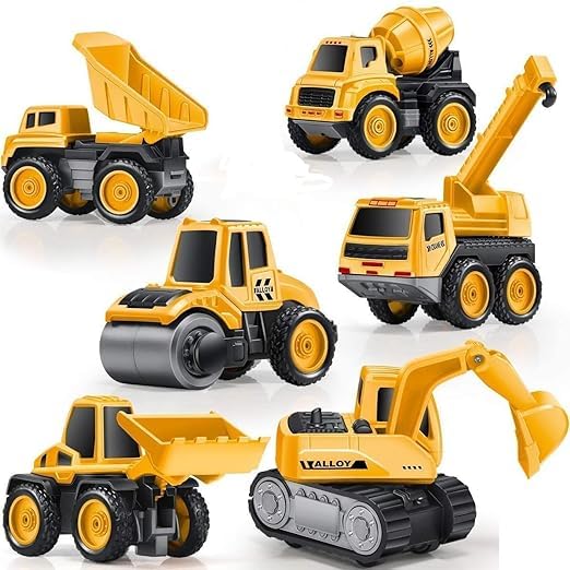 FROWWY Metal Unbreakable Engineering Automobile Construction Car Toys Set for Children Kids Crane Excavator | Road Roller | Forklift Mixer | Truck Transporter | Truck Construction Toys