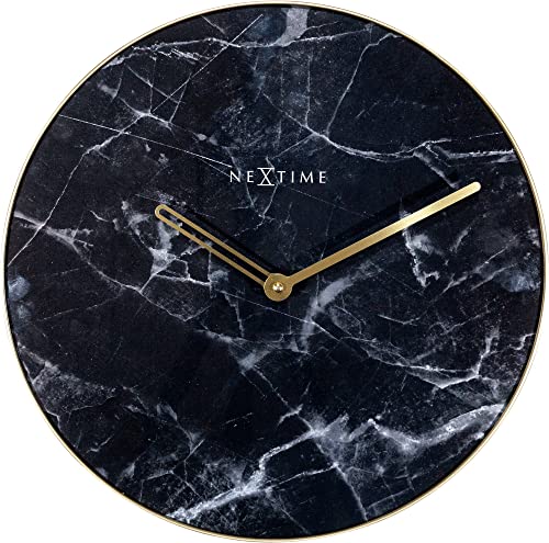 NeXtime - Horloge Murale - Ø 40 cm - Verre/Métal - Noir - 'Marble'