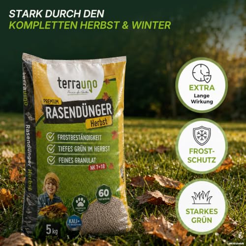 TerraUno Premium Herbstdünger Rasen, gesunder Rasen verdrängt Moos & Unkraut, Rasendünger Herbst mit 60 Tage Langzeitwirkung… – Ansicht 5