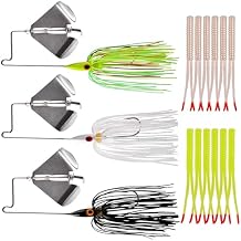 Buzzbaits Spinner Baits for Bass Fishing, Spinnerbaits Fishing Lures with Split Tail Bait Trailers Swim Jigs Worm Baits for Bass Pike Trout Salmon Freshwater Saltwater