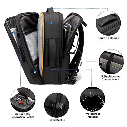 Image of BANGE 35L Men's Expandable Laptop Backpack for 17.3Inch Laptop, Carry On Backpack Fits Under Seat Airline Approved, Personal Item Travel Bag for Men