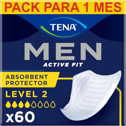 TENA Men Level 2 x60 - Compresa Protectora y Absorbente para Hombre - Para Incontinencia Moderada - Con Zona de Absorción Mejorada - Máxima Discreción - Paquete Mensual (6x10)