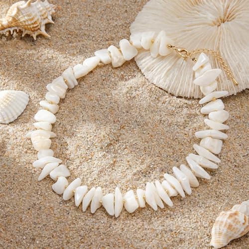 Elegance 11 designs White Beaded Chunky Necklace for Women Summer Beach Statement Resin Beads Boho Irregular Gravel Necklace Trendy Resin Vacation Choker Jewelry by Elegance 11 designs - Used condition - Image 6