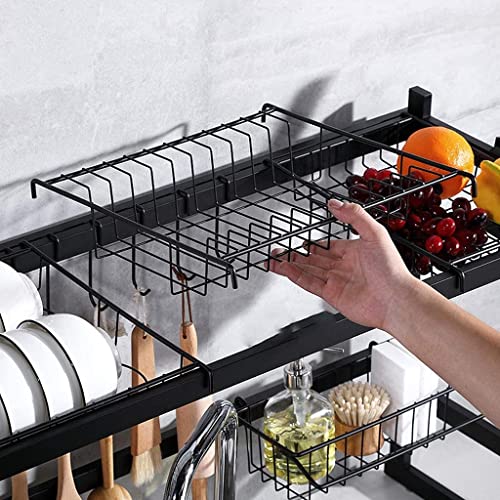 Escorredor Rack Preto Aço Inoxidável 65cm Organizador Louça