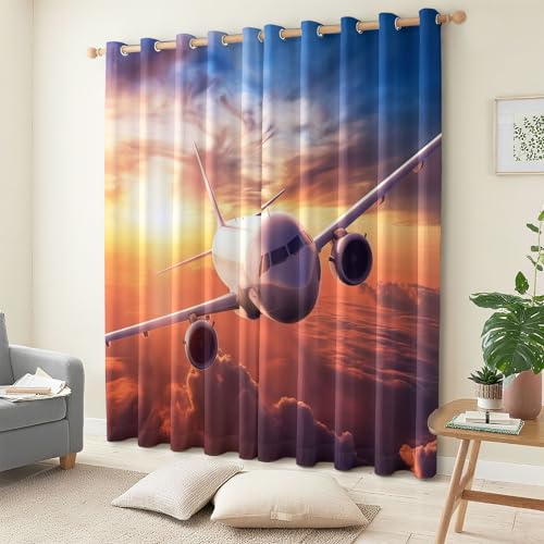 Rideaux à œillets motif avion pour la chambre d'enfant et le salon