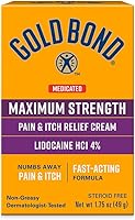 Gold Bond Maximum Strength Lidocaine Cream 4% for Pain & Itch Relief - Fast Numbing for Sunburn, Bites, Scrapes - 1.75 oz Tube