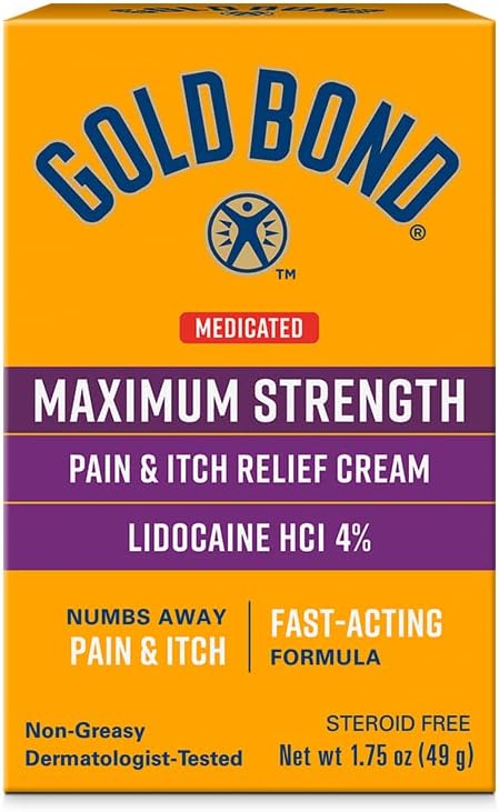 Gold Bond Medicated Maximum Strength Pain & Itch Relief Cream, Intense Itch Relief, 1.75 oz., with Lidocaine
