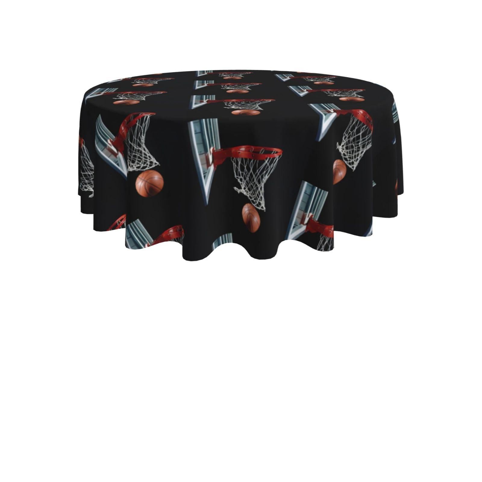 ENGhjes Basketball Print Round Tablecloth 60in Washable Stainproof Polyester Cloth for Kitchen Idea