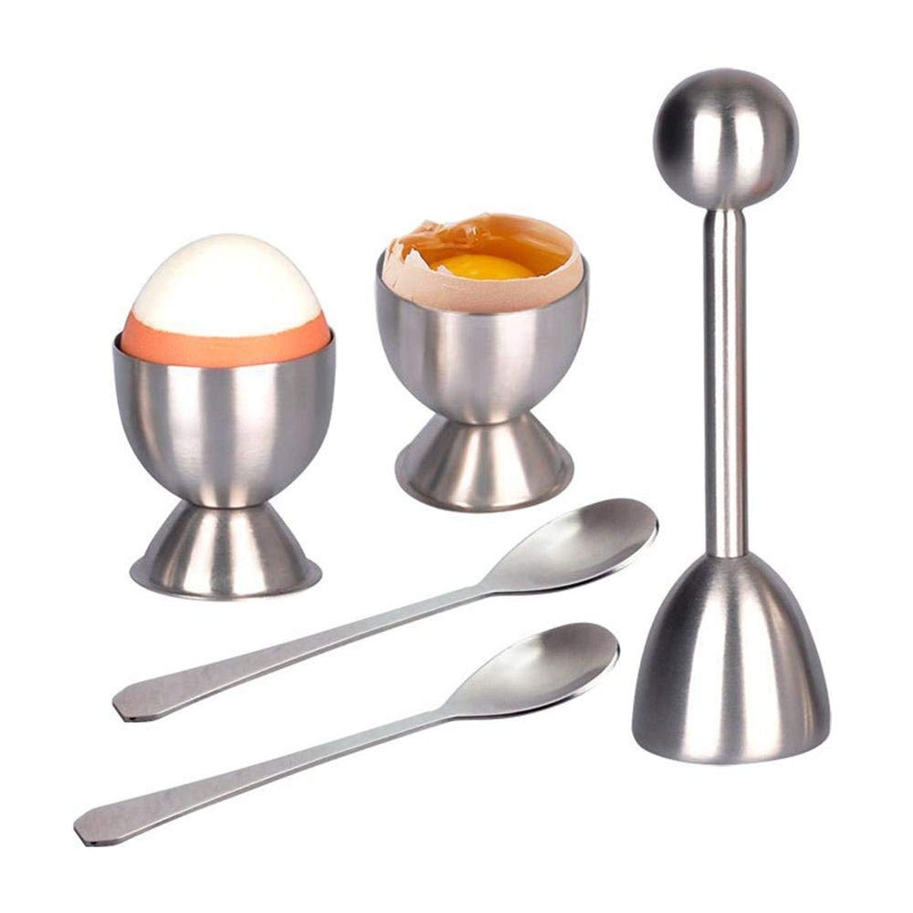 SKEIDO Egg Cracker Topper, Egg Topper Set Stainless Steel Egg Shell Opener Soft Hard Boiled Eggs Separator Tool Egg Topper Cutter with 2 Egg Cups 2 Spoons