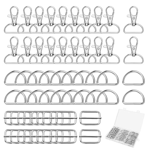 60 Piezas Hebillas metalicas Mosquetones para Bolsos, Anillas para Bolsos, Hebillas Mochila Metálicas en D, Anillas Rectangulares Bolso Metal, para Manualidades, Tirantes, Reparaciones de Mochilas