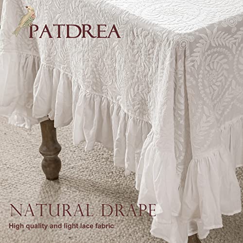 Patdrea White Tablecloth Rectangular,Soft Cotton Vintage Embroidered Tablecloth With Ruffles,Square Farmhouse Tabletop Cover For Wedding Party Event Banquet Kitchen Picnic Camping Dining Decor 63"×98" #TOP5