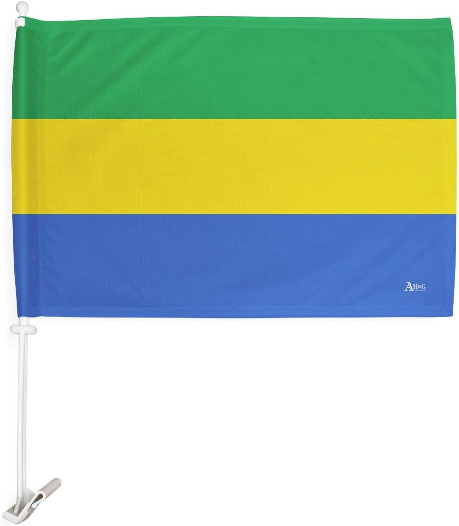 Gabonese Car Flag Bandera para Carros De Gabon Decor for Window Clip Mount Auto Accessories Sport Fan Gifts League Olympics Party Supplies Patriotic Decorations Made in USA