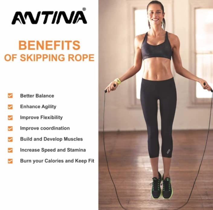 Image of Antina Skipping Rope for Men & Women, Jumping Rope For Weight Loss, Kids, Girls, Children, Adult Best in Sports, Fitness, Exercise, Workout (Black)